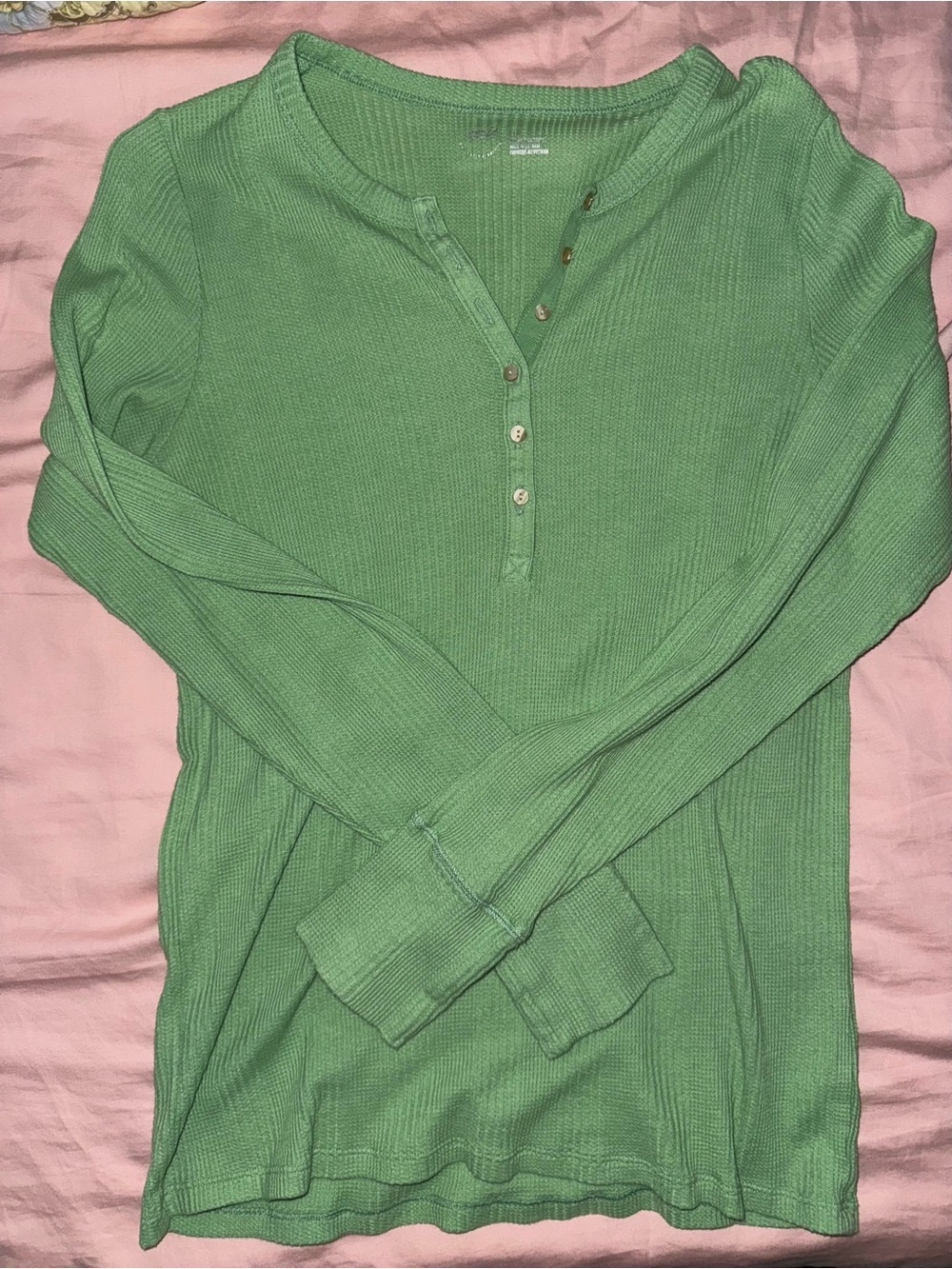 Aerie Women's Long-Sleeve Henley Thermal Top - Green